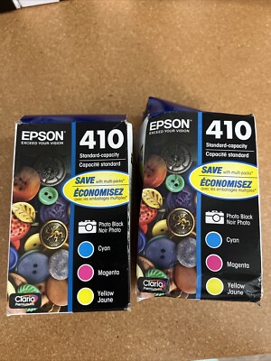 GENUINE Epson 410 PHOTO Black & Tri-Colors (LOT OF 2) EXP. 2026+ SEALED NEW!