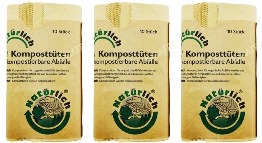 30 Stück Bio Komposttüten 10L kompostierbare Abfälle Recyclingpapier reißfest