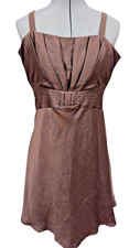 Eliza J Brown Taffeta Pleated Cocktail Dress Square Neck Mini Fit Flare Chic 90s