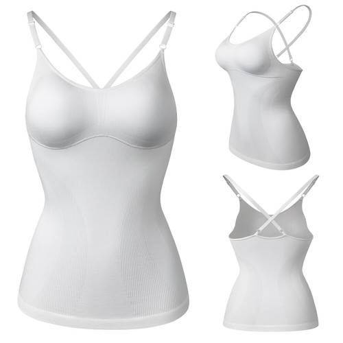 Women Camisole Slimming Body Shaper Vest Shirt Cotton Cami Tank Top Built-in Bra - 第 12/22 張圖片