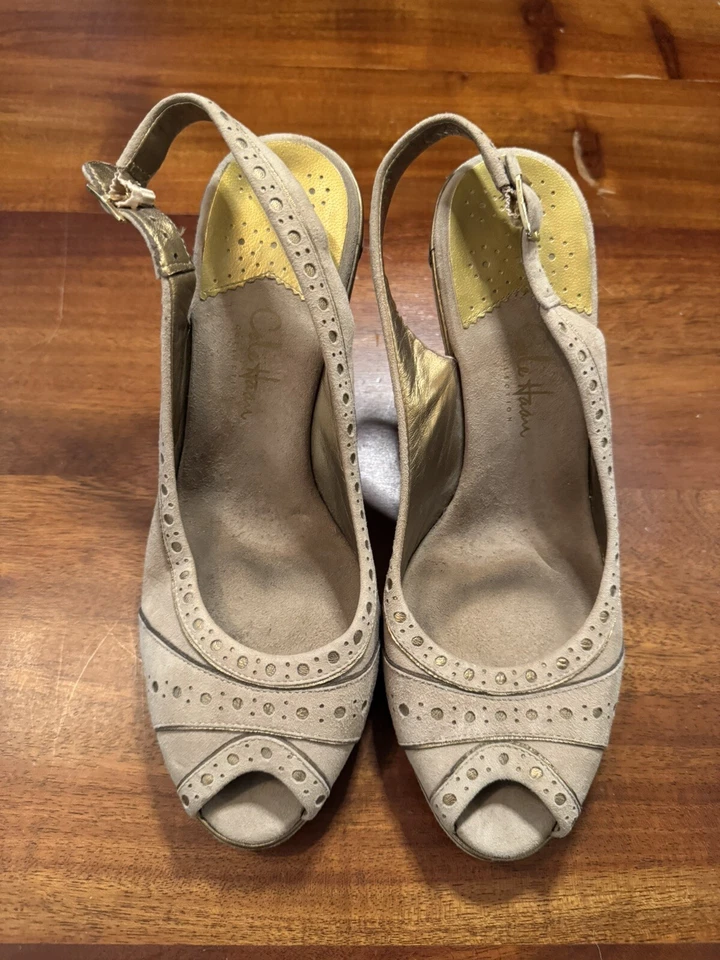 Sandalias Cole Haan NikeAir para mujer color gamuza tostado cuero tacón de cuña talla 9 B Foto 3 de 4