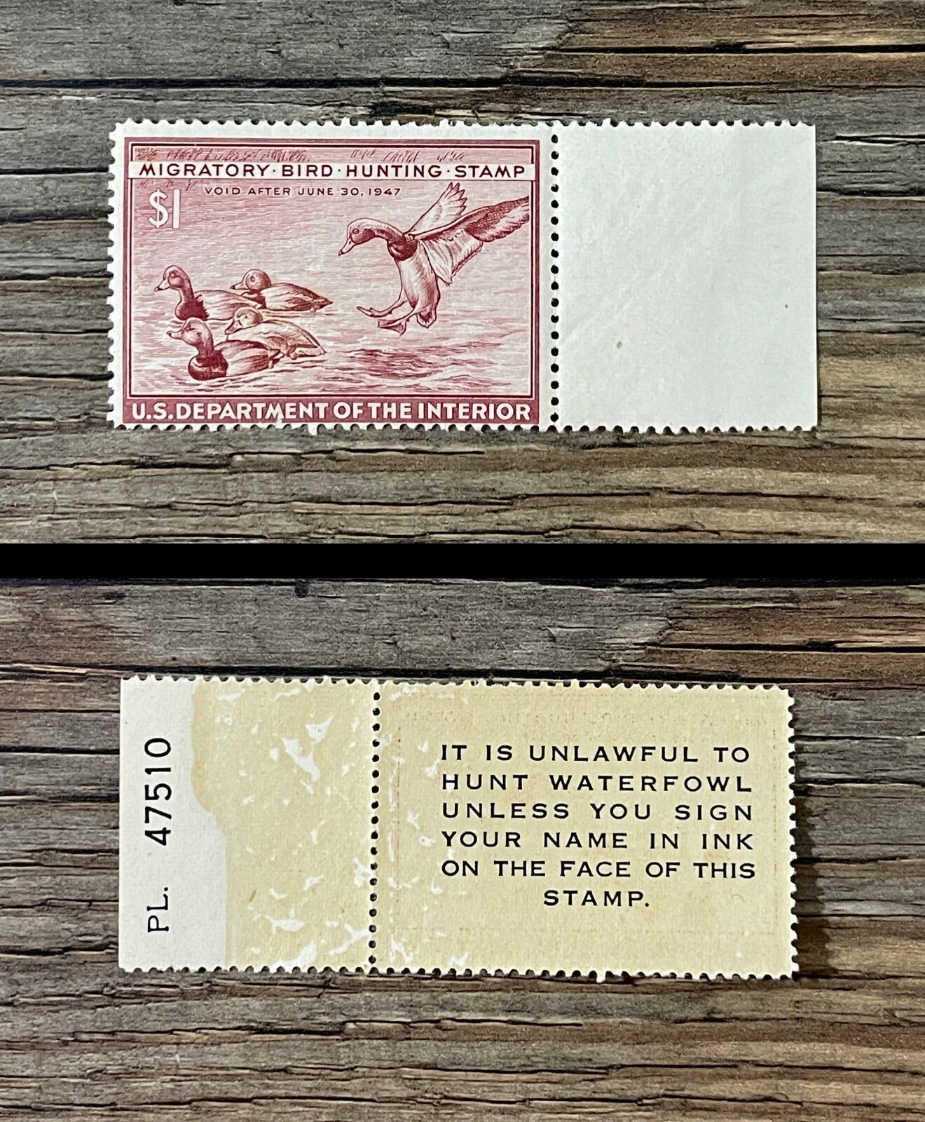 RW13 1946 US Federal Duck Stamp LotP Mint OG NH ** REVERSE PLATE