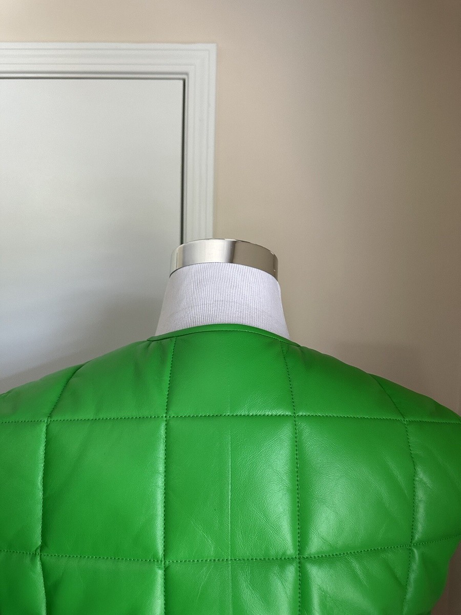 Bottega Veneta Men's Leather Puffer Jacket Vest Green Size S