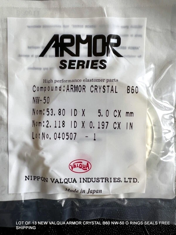 LOT OF 13 NEW VALQUA ARMOR CRYSTAL B60 NW-50 O RINGS SEALS FREE SHIPPING - Image 2 of 4