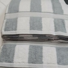White and Grey Stripe Large Sunbed Beach Towel Pool Towel 100% Cotton 90x150cm