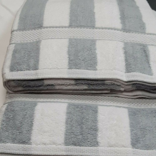 White and Grey Stripe Large Sunbed Beach Towel Pool Towel 100 Cotton
