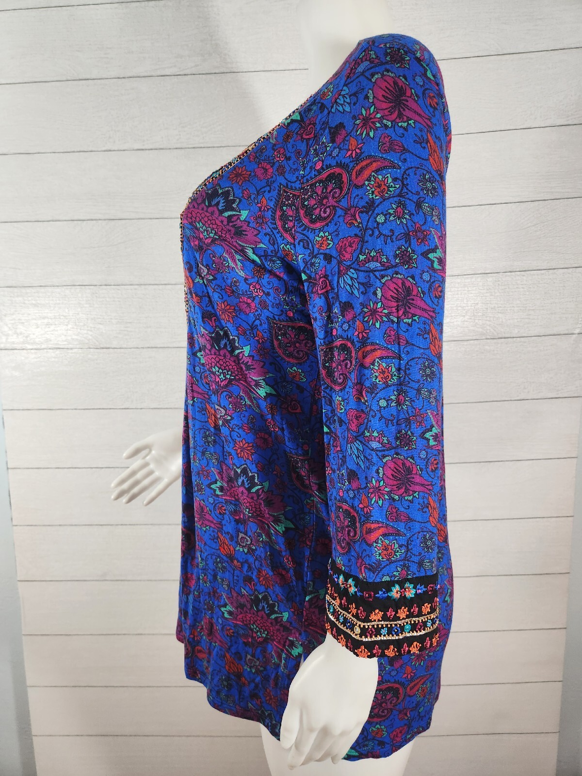 Soft Surroundings Top Women's Sz Med 3/4 Sleeve Beaded Multi Colored
