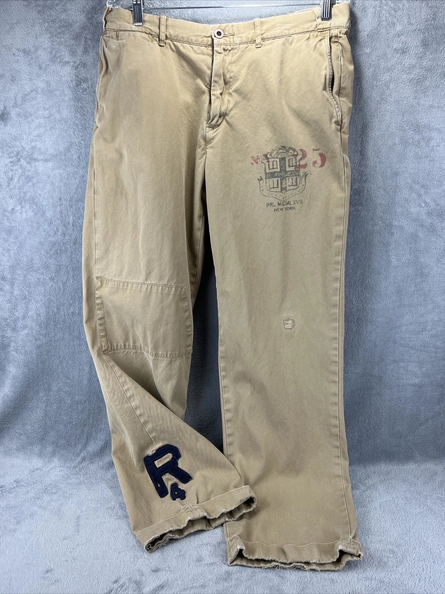 Polo Ralph Lauren Pants Mens 34 x 32 Khaki Cotton Printed Crest