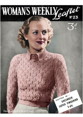 30er Jahre Vintage Strickanleitung für einen Damen hübschen Blatt Pullover | Brustweite 32