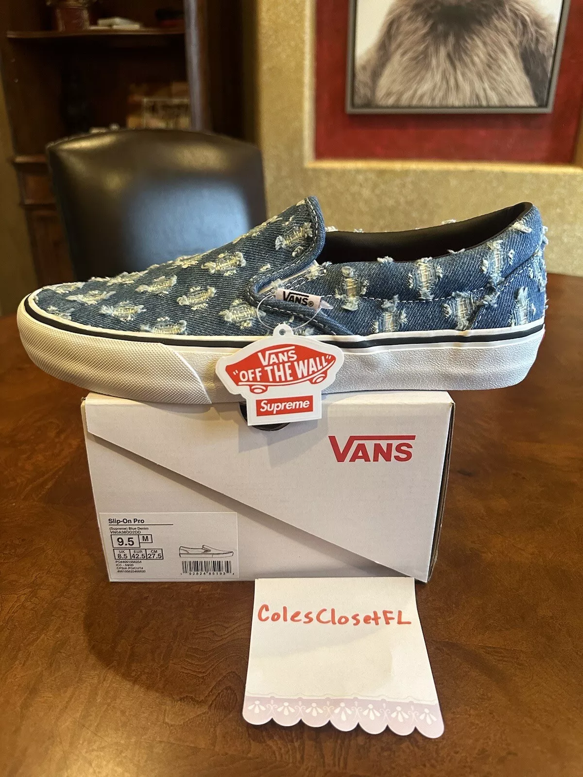 2020 Supreme Hole Punch denim bleu fourgonnettes à enfiler SS20 VN0A38DD2DD taille 9,5 neuves
