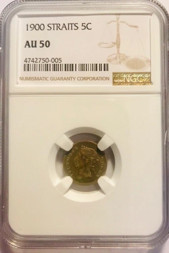 Straits Settlements - Queen Victoria - 5 Cents - 1900 - NGC AU50