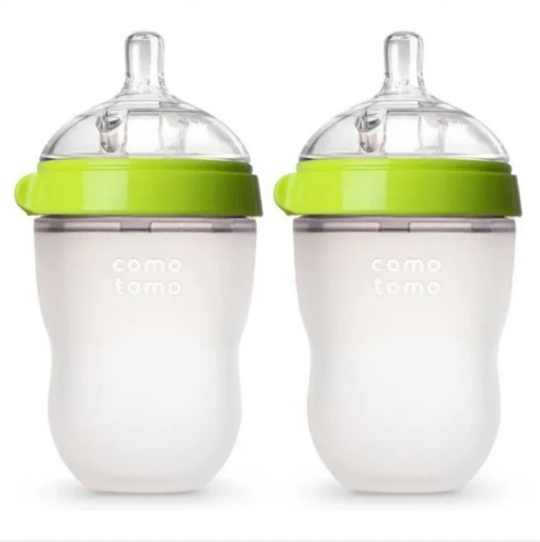 Comotomo Baby Bottle Set 8 Oz 2 Count Medium Flow Nipple Milk Feeder Feeding BPA