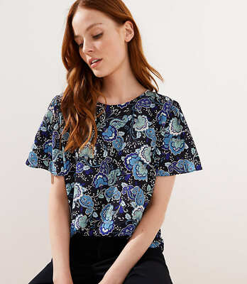 LOFT Paisley Mixed Media Tie Back Flutter Tee Forever Navy New