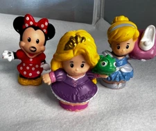 3 Little People Disney Figurines Cinderella Rapunzel Minnie Mouse 