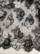 Glitter Floral lace Tulle Black 2 PCS Total 267"x35