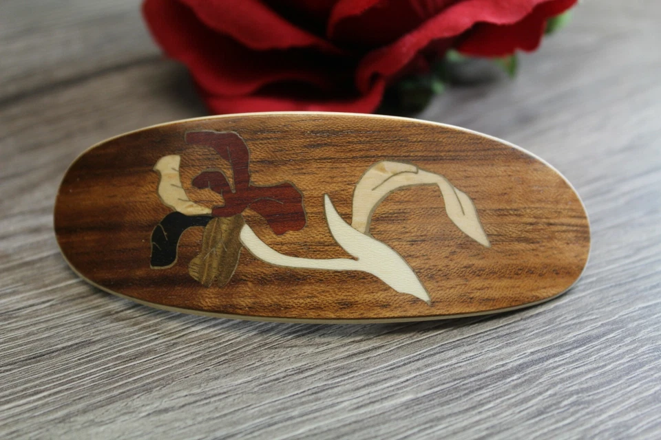 Pinza de pelo pasador francés grueso pelo grande mujer flor marrón hecho a mano en EE. UU. Foto 2 de 4