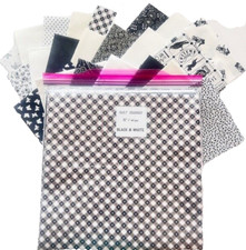 10" Pre-Cut Fabric Squares - BLACK  WHITE Prints - 40 Pieces - NO Duplicates