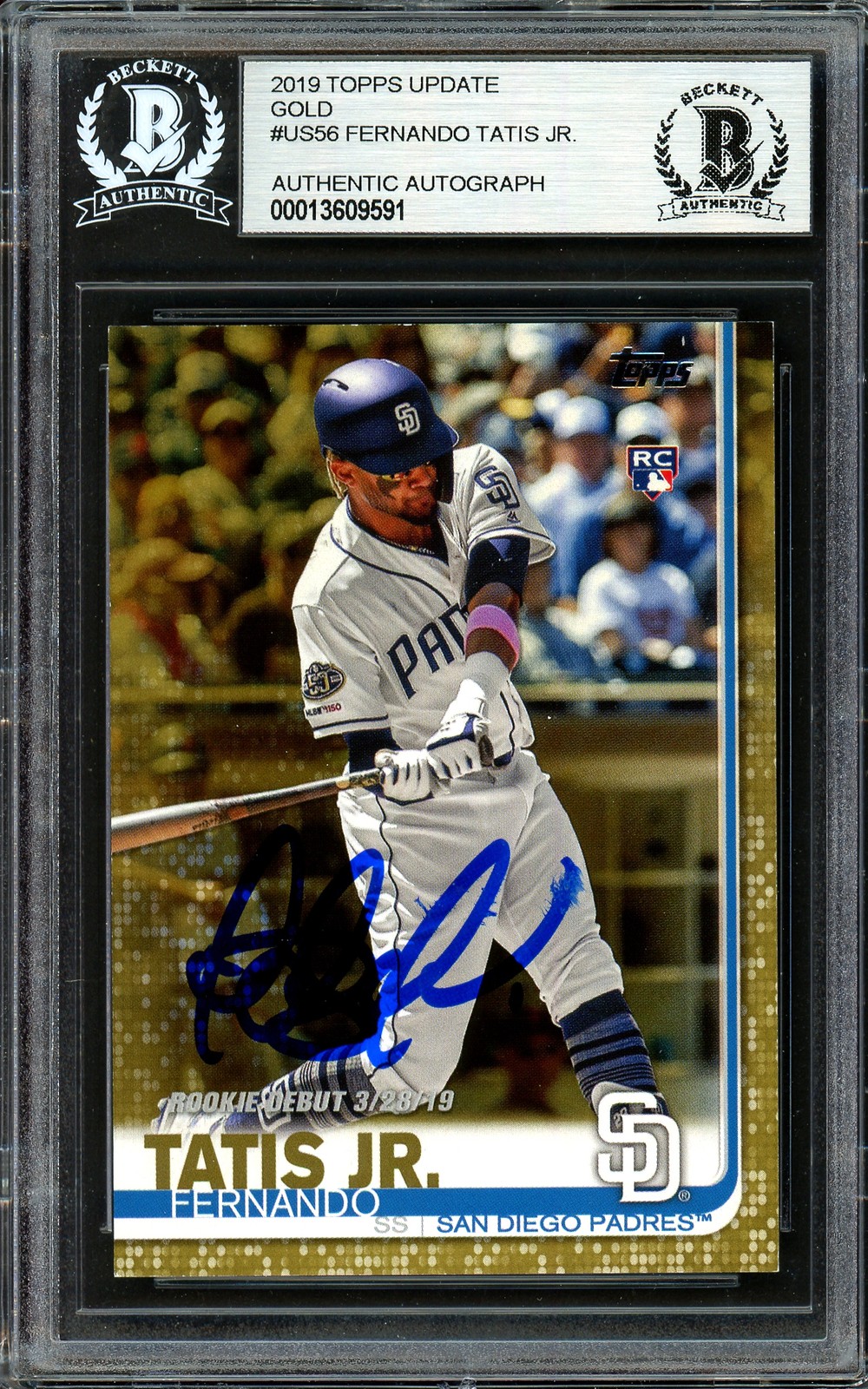 Fernando Tatis Jr. Auto 2019 Topps Update Gold RC US56 #773/2019 Smudge Beckett