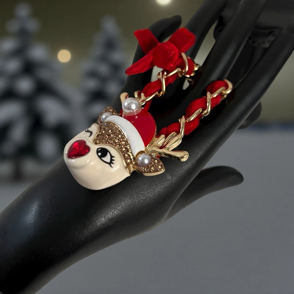BETSEY Johnson Collar Guiño Reno Colgante Arco Cinta Navidad Nuevo con Etiquetas Foto 4 de 4