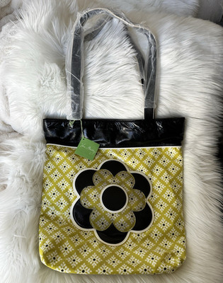Vera Bradley Floral Applique Tote Bag w/ Outer Pockets, Black Double Handles