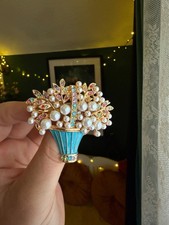 Vintage Brosche Anstecker böhmisch Tracht Emaille Deko Schmuck Blume Perle