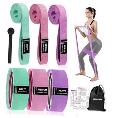 Long and Short Fabric Resistance Bands with Door Green, Pink, Purple 7 PCS