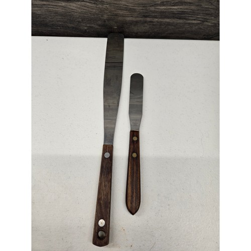 Vintage Stainless Steel Japan Wood Handle Icing Spatula Palette Knife Set 2pc