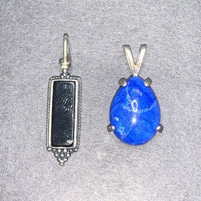 STERLING SILVER 925 Lot Pendant L56 Vintage Black Onyx Rectangle Blue Tear Drop