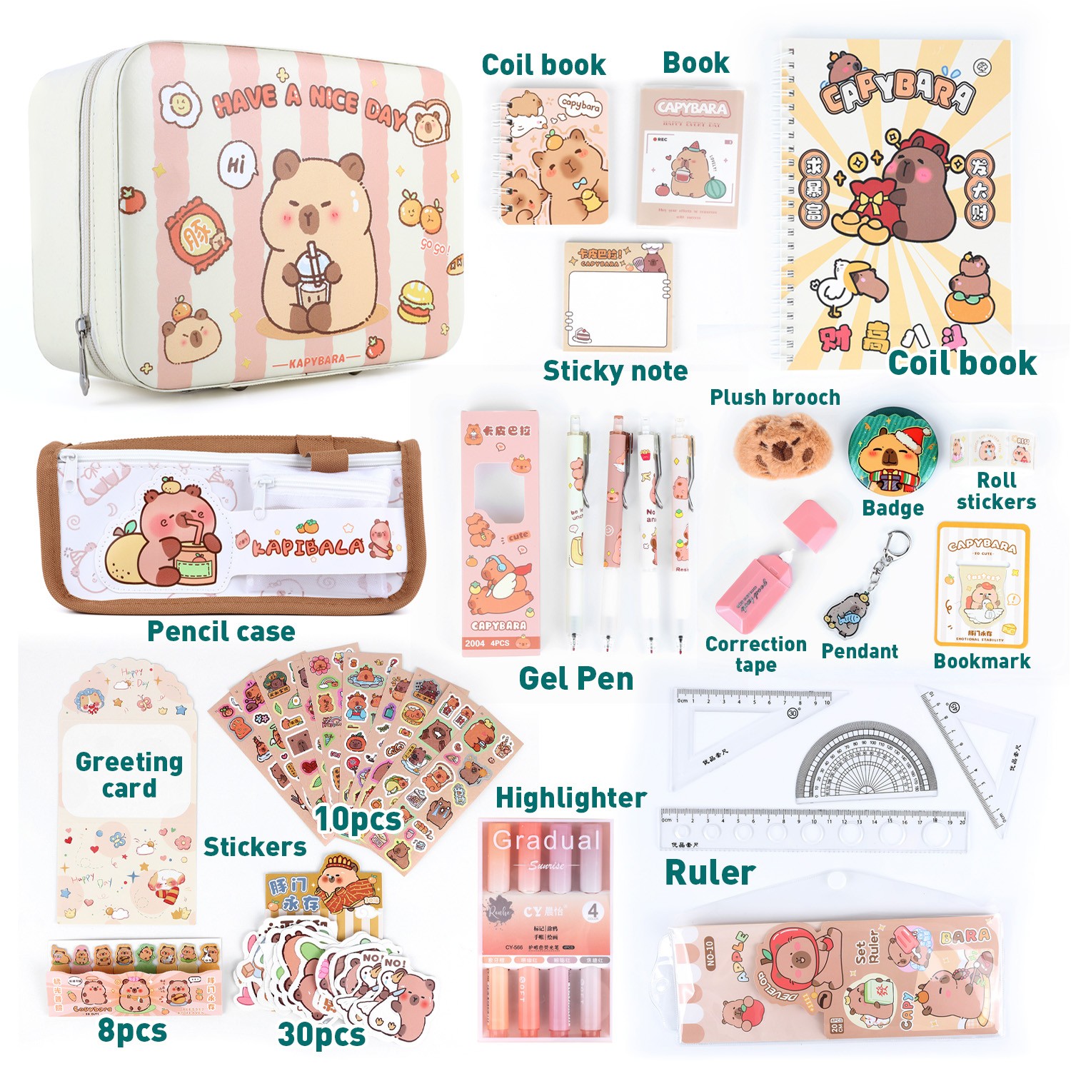 Case Gel Pens Memo Pads Ruler In Mini Briefcase