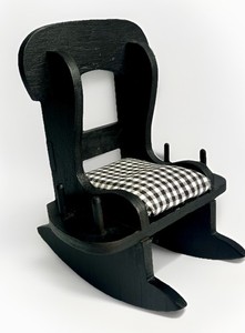 Black Wooden Rocking Chair Gingham Pin Cushion Seat Arm Spindles for Threads