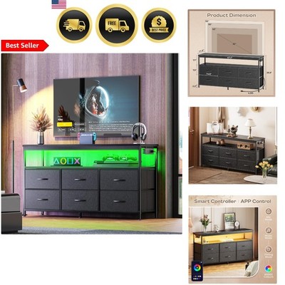 LED TV Stand Dresser for Bedroom with Storage and Lights   Fits 43 47 50 55 I...