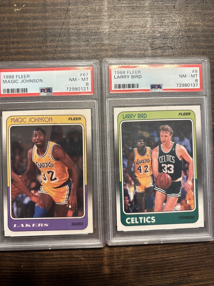 1988-89 Fleer Magic Johnson #67 And Bird #9 PSA 8 - Image 2 of 3