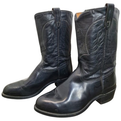 Texas Brand Men's Black Leather Western Roper Boots 8300 Made in USA Size 12 EE