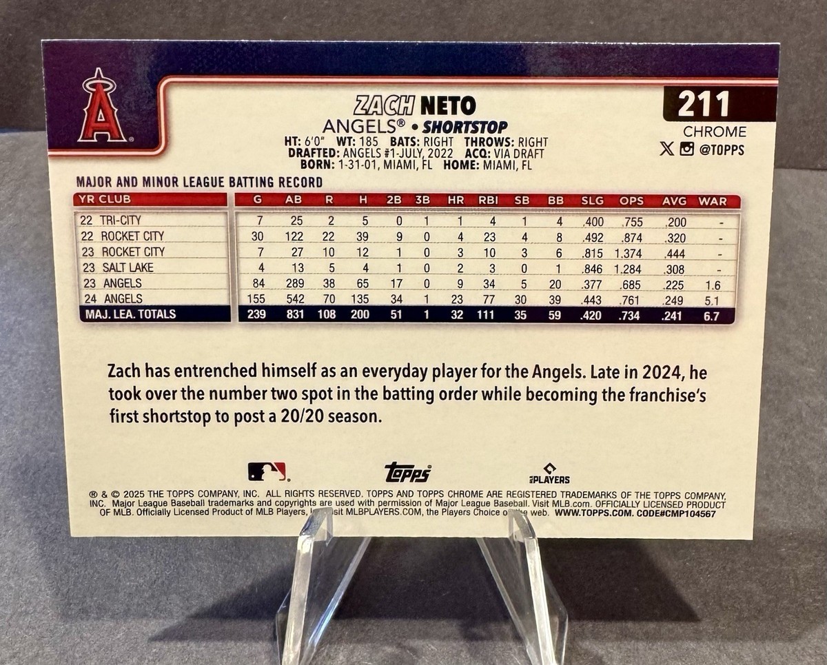 2025 Topps Chrome Zach Neto LightBoard Logo SSP Los Angeles Angels