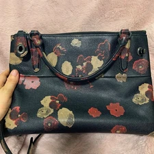 COACH Floral Hand Bag Black 2way 33623 Leather Coach Adult Cute Pattern Casual 1