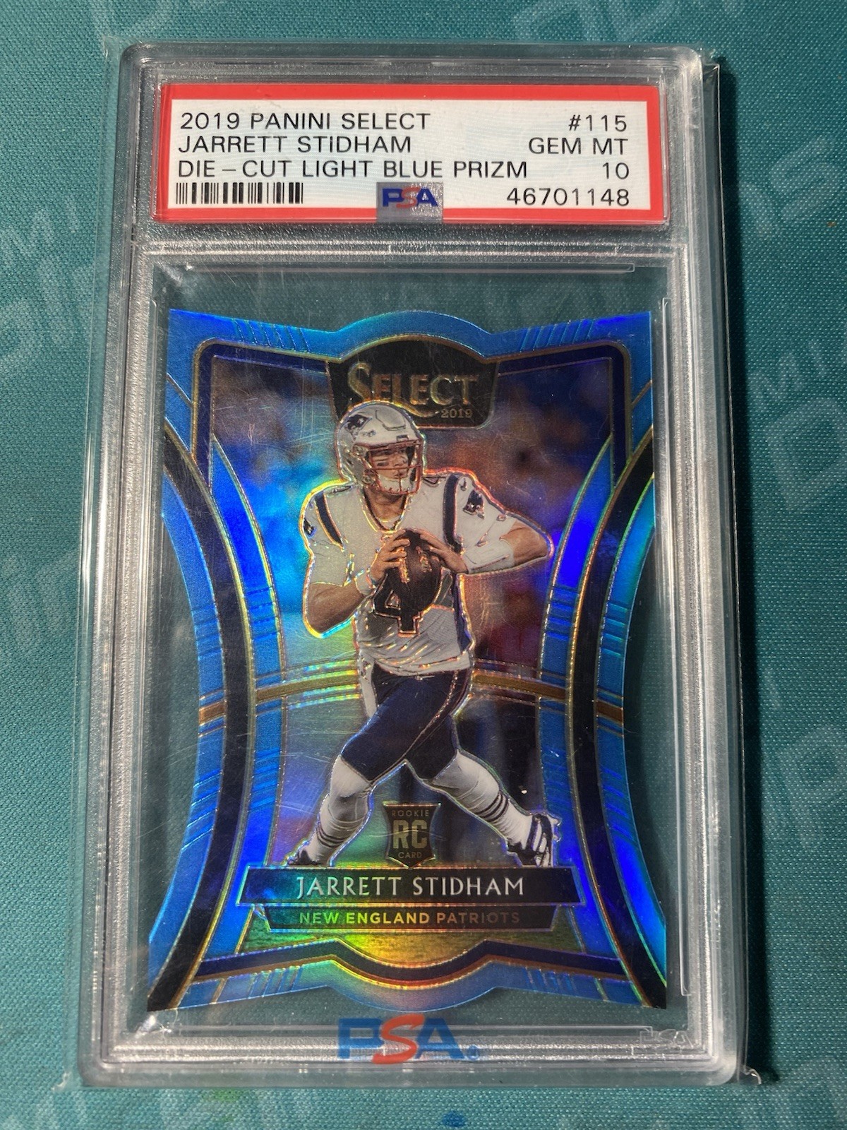 2019 Panini Select Die Cut RC Light Blue Prizm Jarrett Stidham 87/99 PSA 10 #115