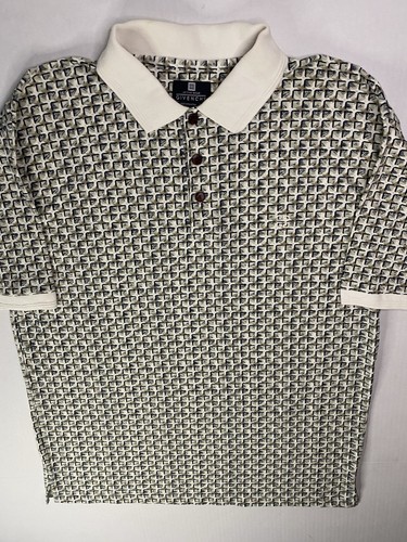 Givenchy, Vintage Givenchy Active Wear Polo Shirt Mens L Cream AOP Geometric Print 90s