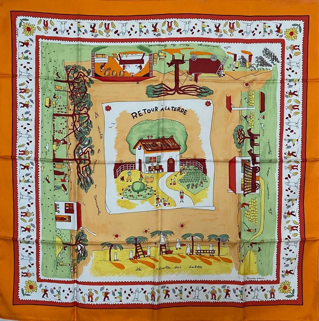 HERMES Carre 90 RETOUR A LA TERRE Silk 100% Scarf Women Auth | eBay