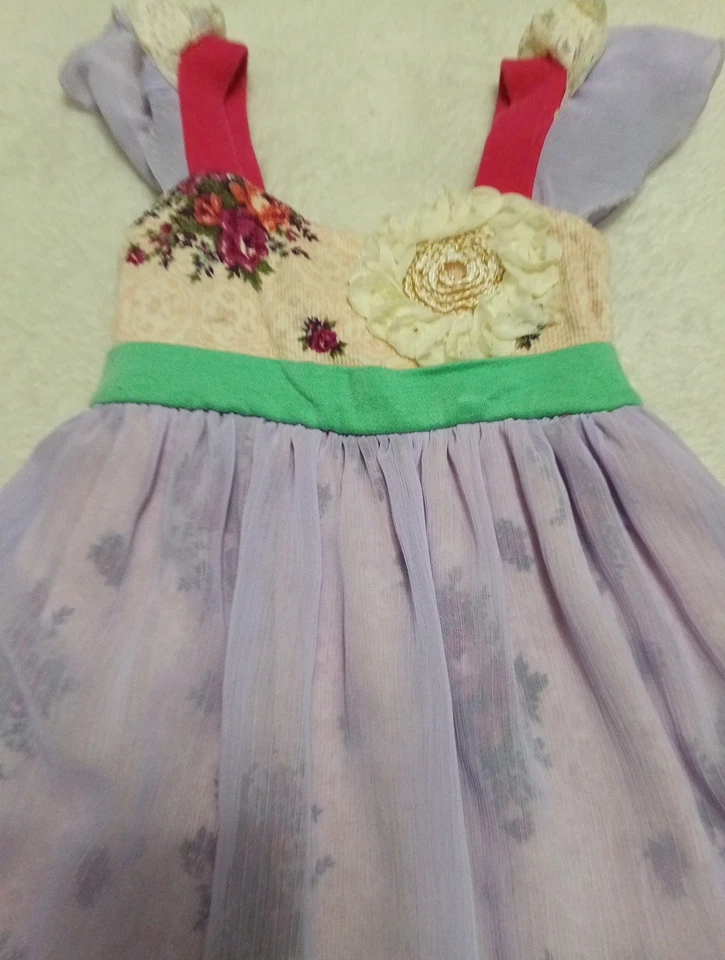 Vestido Giros y Ramitas Niñas 2T Rosa Púrpura Maxi Artístico Boutique Roseta Conjunto E3 Foto 3 de 4