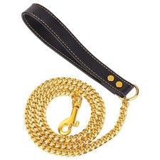 Dog Chain Leash Gold Dog Leash 4FT 18K Gold Stainless Steel 10mm Cuban Link D...