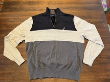 Nautica Pullover Mens Medium Black Gray Quarter Zip Neck Colorblock Performance