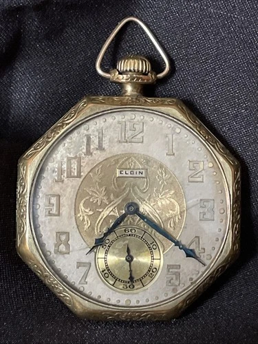 Vintage Antique Octagonal Elgin Pocket Watch NOT Working, For Parts/Repair