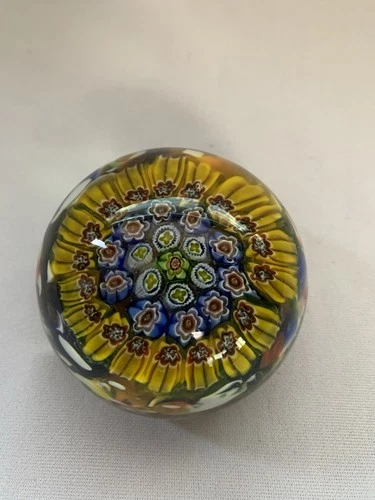 Vintage Murano Millifiori Art Glass Paperweight 2 Inch Multicolor