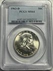 1963-D Franklin silver half dollar. Very choice BU. PCGS MS64 #me511