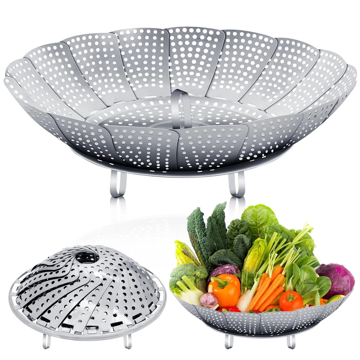 Griglia Per Cottura A Vapore In Acciaio Inox Rotonda - Supporto Altezza 2,7/4,7/6,7 Cm Per Pentole E Friggitrici