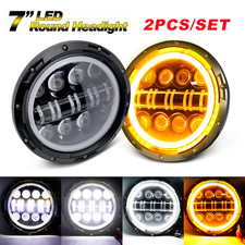 For Jeep Wrangler JK TJ CJ LJ Pair 7Inch Round Headlight Halo Angel Eyes DRL
