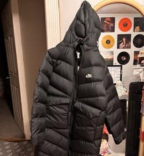 Nike Boys Black Hooded Puffer Jacket Size L Polyester Long Sleeve Winter