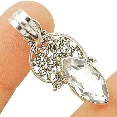 4 kt natürlicher weißer Topas 925 Sterlingsilber filigran Anhänger 1 1/2'' lang @B7-5