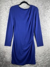 Mango Basics Size M Cobalt Blue Fitted Mid Dress Jersey Stretch Fabric Draped