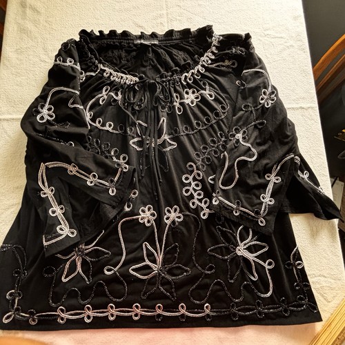 Once Again Tunic Art To Wear Women’s 3x Peasant Metallic Cording Top Blouse Boho - Picture 8 of 13